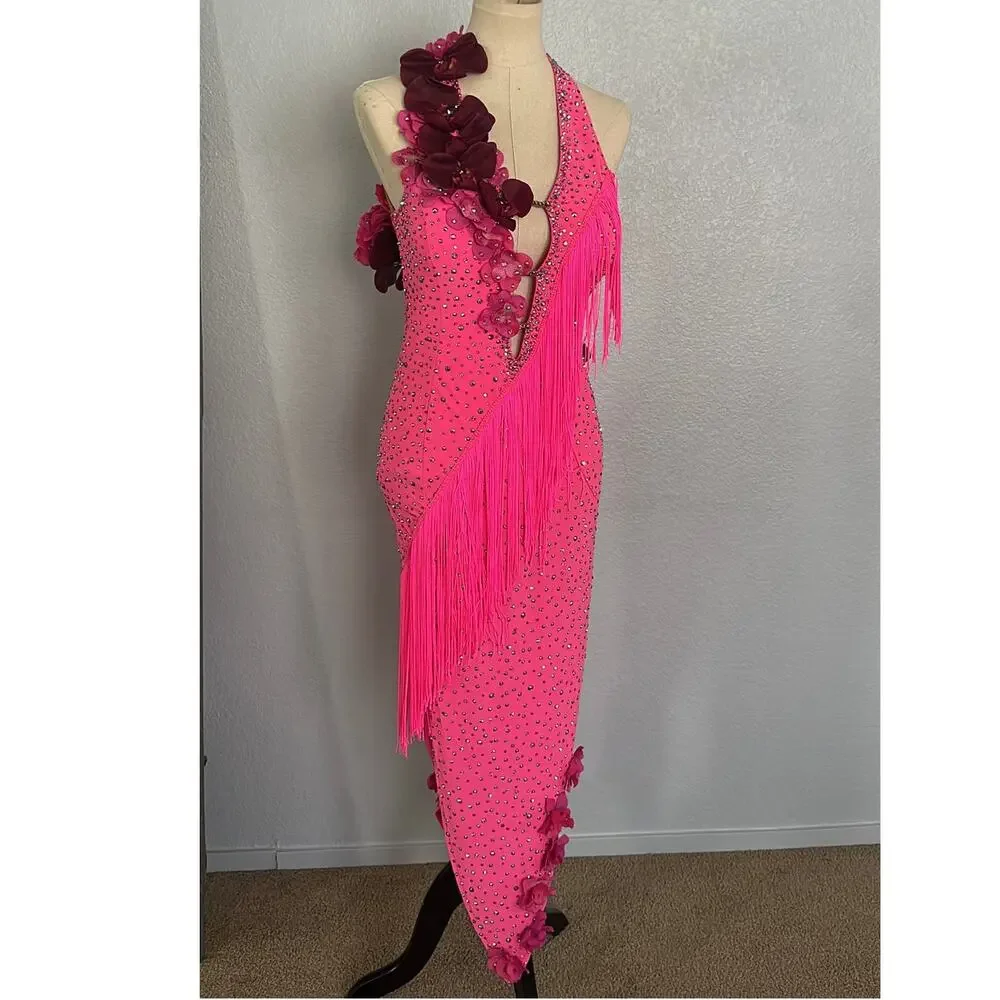 Hot Pink Orchid Latin Rhythm Dance Dress M/L